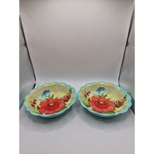 Pioneer Woman Delaney Teal Melamine Serving Bowl 9" set 2